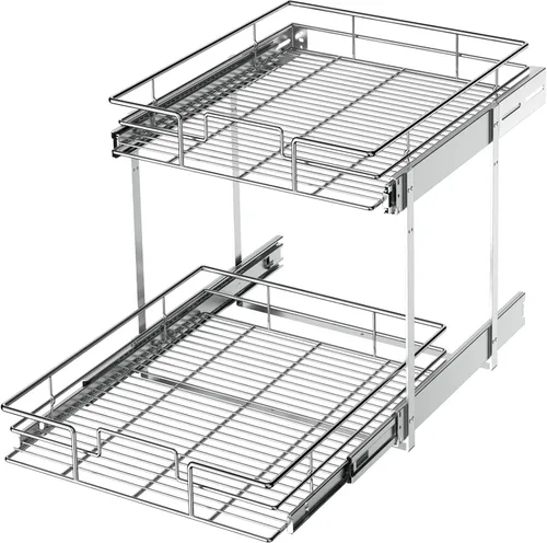 LOVMOR Organizador de gabinete extraíble individual de 2 niveles, 14 pulgadas de ancho x 18 pulgadas de profundidad, estantes deslizantes de