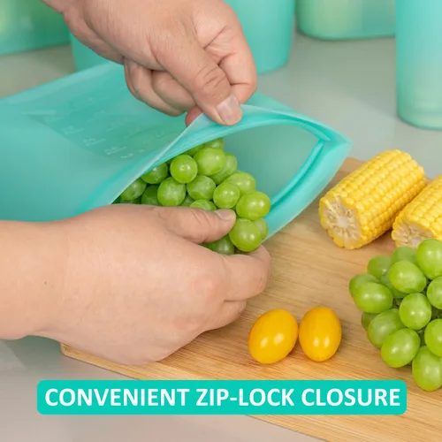 Miniatura 5 de Bolsas de Alimentos Reutilizables, Paquete de 12 Bolsas de Almacenamiento de Alimentos 100% Silicona que se Mantienen de Pie con Cierre Hermético