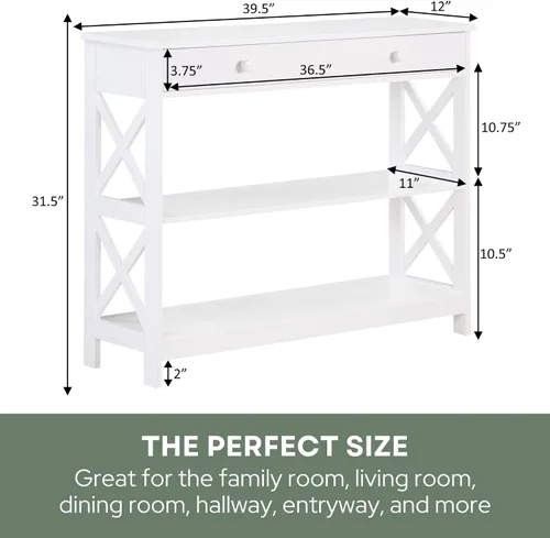 Miniatura 3 de Convenience Concepts - Mesa auxiliar con 1 cajón, color blanco, colección Oxford
