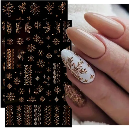 Miniatura 2 de Calcomanías de uñas de Navidad para arte de uñas, 8 hojas, calcomanías de copo de nieve para arte de uñas, calcomanías autoadhesivas 3D, exquisitos