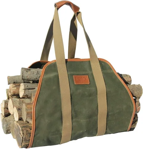 INNO STAGE Portador de Leña Bolsa de Leña de Lona Encerada Resistente Portador de Troncos Tipo Bolsa para Leña, Portador Grande de Leña Tipo Verde