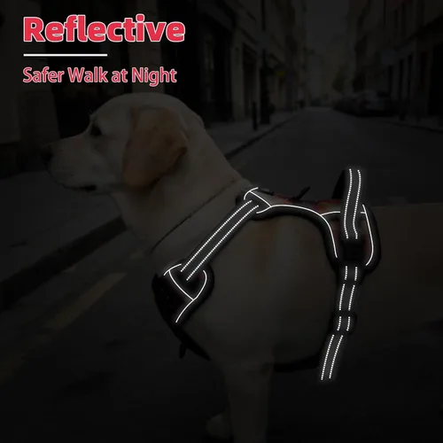 Miniatura 6 de PUPTECK Arnés táctico sin tirones para perro, tamaño mediano, arnés reflectante ajustable con asa para perro, de fácil control, cómodo y suave