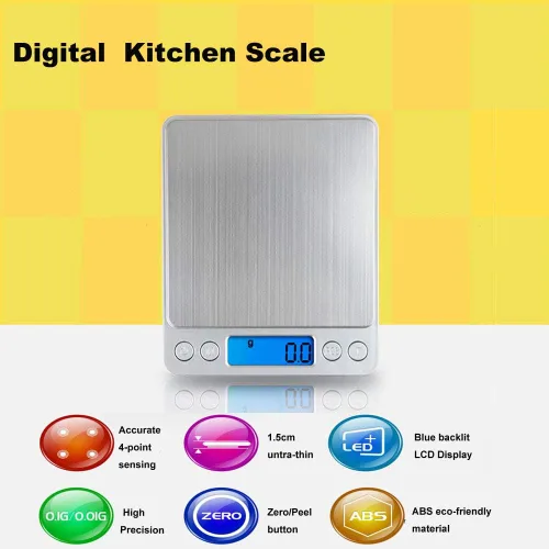 Miniatura 6 de Báscula digital de cocina, báscula de cocina multifunción de acero inoxidable de alta precisión, pantalla LCD retroiluminada, pequeña báscula