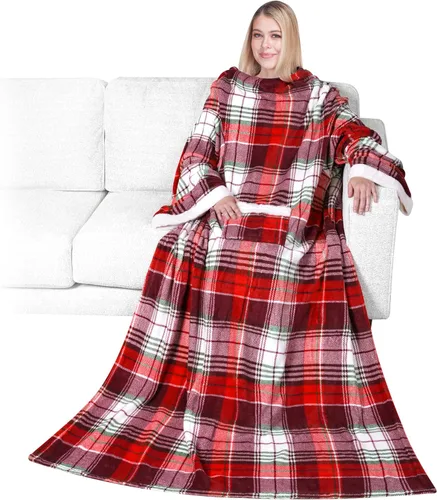 Miniatura 16 de PAVILIA Manta de forro polar con mangas para mujeres y hombres adultos, manta portátil cálida y suave, acogedora con bolsillo para abrazarse, manta