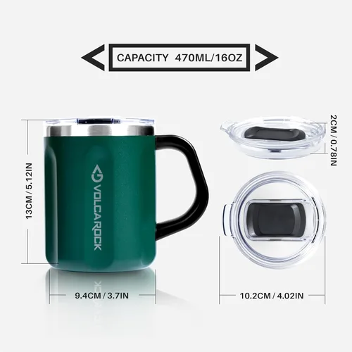 Miniatura 8 de Taza de café de 16 onzas con asa y tapa, taza de café sin BPA, mantiene el frío 6 horas y mantiene el calor 5 horas, gran taza de té para uso