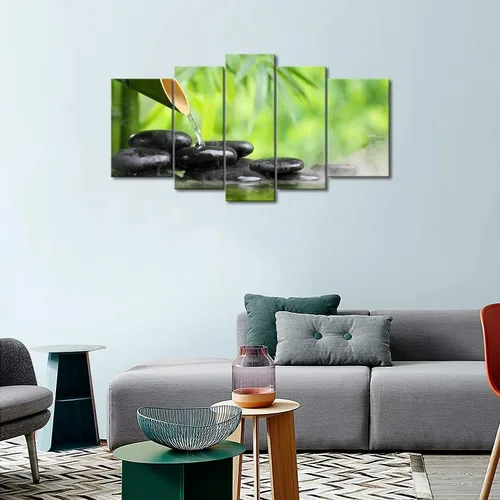 Miniatura 2 de Arte de pared Zen de 5 paneles verde spa bodegón con pintura de bambú la imagen impresión en lienzo imágenes botánicas para decoración del hogar