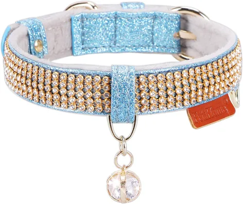 Miniatura 17 de Collar para gatos y perros, [brillos de imitación de diamante] Cuero sintético prémium con dije, collares ajustables para gatos grandes y perros