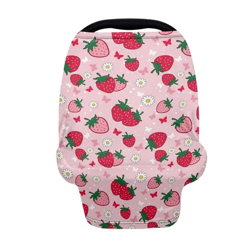 Carro de lactancia materna Fundas de asiento de coche para bebé, cubierta de dosel, cubierta de lactancia de fresa rosa y cubierta de asiento de