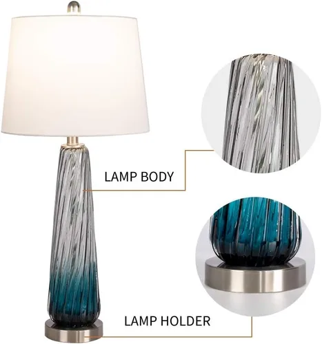 Miniatura 5 de Maxax Juego de 2 lámparas de mesa de cristal costero de 29 pulgadas, modernas lámparas de noche azules para sala de estar, lámpara de dormitorio
