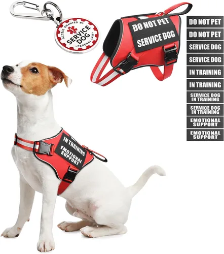 Miniatura 17 de Arnés de chaleco para perro de servicio+Etiqueta de identificación+10 parches, etiqueta de perro de servicio metálica y chaleco reflectante de apoyo