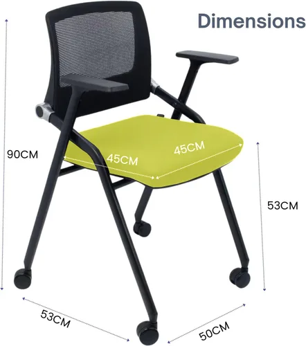 Miniatura 3 de Paquete de 2 sillas de oficina plegables con ruedas, respaldo de malla, brazos y portátiles, sillas de oficina plegables para silla de sala de Verde