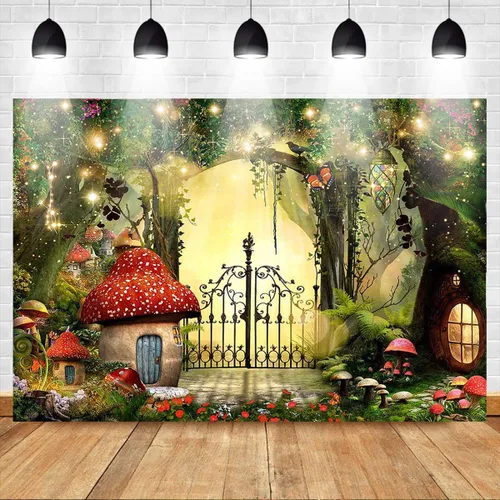 Miniatura 2 de Mocsicka Telón de fondo de primavera del país de las maravillas, cuento de hadas, casa de hongos, bosque, casa del árbol, puerta, fondo encantado