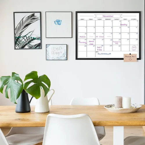 Miniatura 6 de Pizarra blanca de calendario mensual de borrado en seco, pizarra blanca magnética para pared, tablero colgante para oficina, escuela en casa, Negro