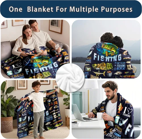 Miniatura 4 de Manta de pesca para hombres y niños, manta de franela suave y cálida divertida de pescado, el mejor regalo para los amantes de los pescadores