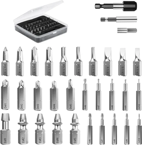 Nuovoware Juego de extractor de tornillos dañados, 33 piezas mejoradas, kit extractor de tornillos pelados fácil de quitar, juego de removedor de