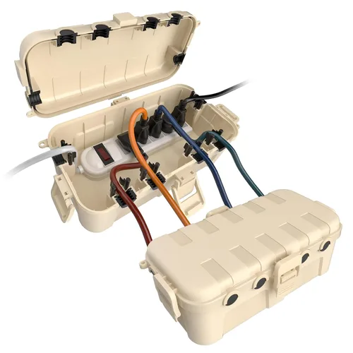 Miniatura 17 de Flemoon Caja eléctrica mediana para exteriores (11.5 x 5.2 x 4 pulgadas), cubierta de cable de extensión impermeable IP54 con 6 puertos de entrada