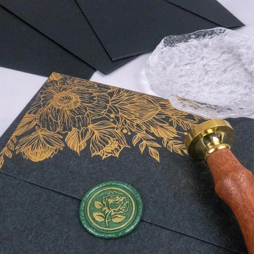 Miniatura 3 de 25 calcomanías de sello de cera dorada y verde, sellos de sobres hechos a mano, calcomanías de cera autoadhesivas para invitaciones de fiesta