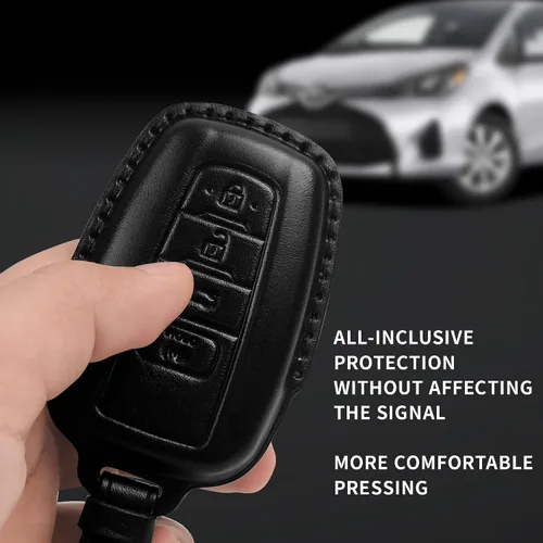 Miniatura 7 de Tukellen Funda para llavero Toyota de piel auténtica con llavero, protector de cuero compatible con Rav4 2019-2025 2020-2022 Highlander Corolla Negro