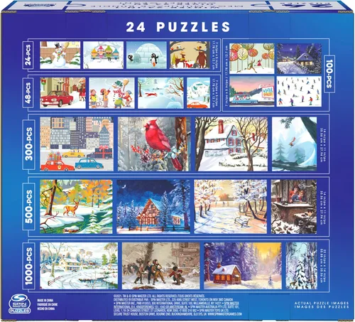 Miniatura 9 de Paquete de rompecabezas de 24 piezas, paisaje de ilustración de nieve de invierno navideño, 1000, 500, 300, 100, 48, 24 piezas, para niños y adultos