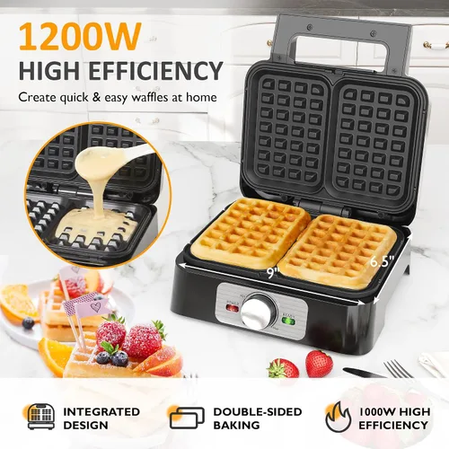 Miniatura 3 de Sunvivi Máquina de gofres de 2 rebanadas: plancha eléctrica para gofres con control de temperatura ajustable, máquina de gofres antiadherente