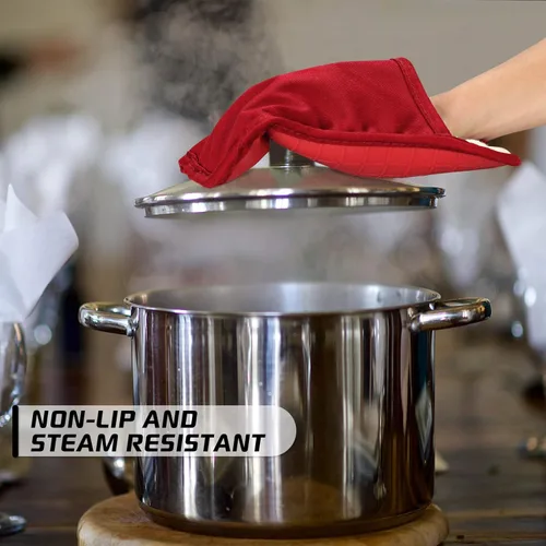 Miniatura 3 de HOMWE Soportes de silicona para ollas de cocina con bolsillos, juego de 2 salvamanteles, resistentes al vapor y al calor para manos y encimeras, Rojo