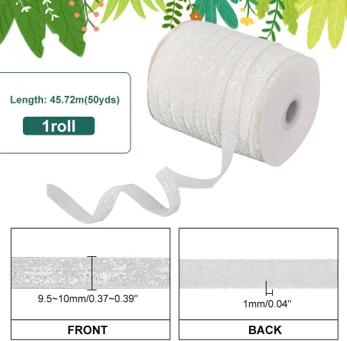 Miniatura 2 de PH PandaHall Cinta metálica con purpurina de 50 yardas, cinta blanca brillante de 3/8 pulgadas (0.394 in) para costura, cintas de poliéster