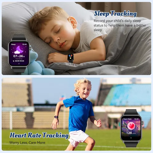 Miniatura 4 de Reloj inteligente para niños, 12 juegos de rompecabezas con pantalla táctil HD, contador de pasos, monitor de frecuencia cardíaca y sueño, linterna