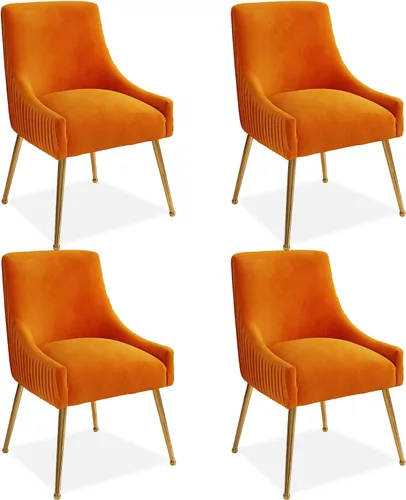 Miniatura 31 de Juego de 2 sillas de comedor, modernas sillas tapizadas para cocina, comedor con patas doradas, sillas de tela de terciopelo copetudo para sala