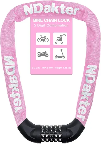 Miniatura 58 de NDakter Cerradura de cadena para bicicleta, combinación de 5 dígitos, resistente, antirrobo, cerradura de bicicleta de seguridad