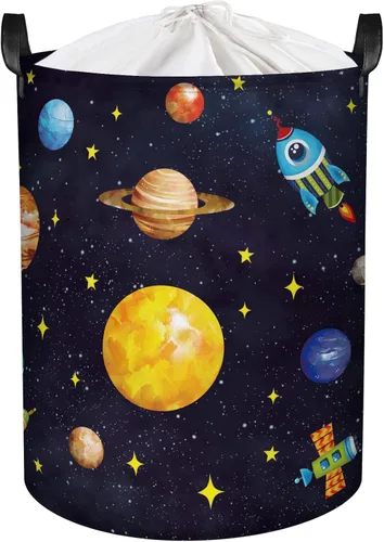 Miniatura 9 de Clastyle Cesta de lavandería de astronauta de cohete de 45 litros para dormitorio, impermeable, plegable, de universo, color azul, cesta de Rocket