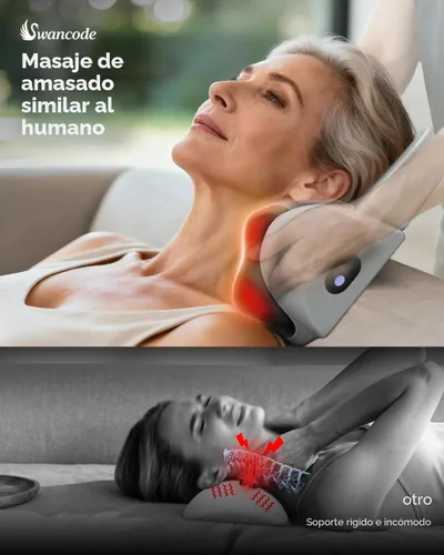 Miniatura 2 de Almohada masajeadora de cuello 3 en 1 mejorada con calor, masajeador de cuello inalámbrico portátil para aliviar el dolor de tejido profundo, Gris