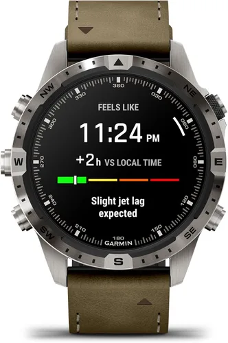Miniatura 8 de Garmin MARQ Adventurer (Gen 2) Reloj inteligente, funda de titanio, lente de zafiro, pantalla AMOLED, navegación al aire libre, correa de cuero/FKM