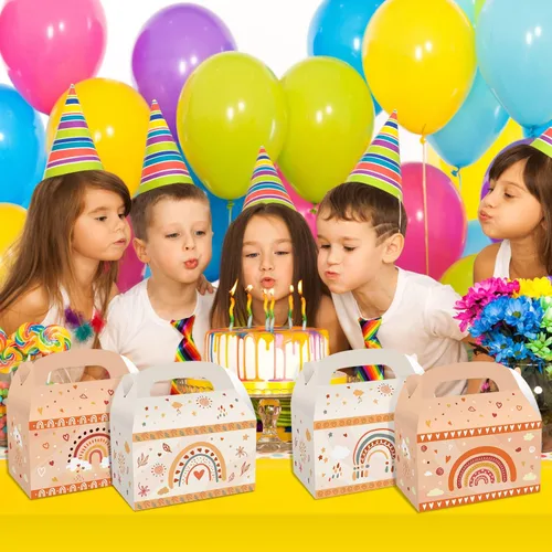 Miniatura 3 de MIKIMIQI 12 piezas de decoraciones de fiesta de arcoíris bohemio, cajas de regalos de fiesta de cumpleaños y baby shower, bolsas de regalo