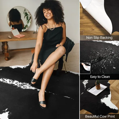 Miniatura 3 de Alfombra de piel de vaca sintética AROGAN, alfombra premium con estampado de vaca para decoración occidental boho, piel de vaca para dormitorio