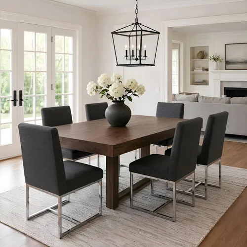 Miniatura 9 de VESCASA Sillas de comedor tapizadas de piel sintética con marco de metal negro, silla de cocina acolchada moderna de mediados de siglo