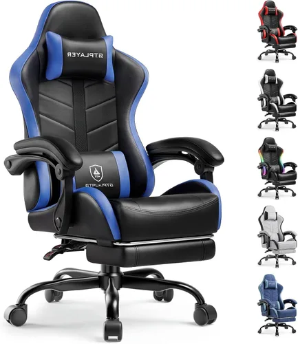 Miniatura 13 de GTPLAYER - Silla de juegos con reposapiés, silla de juegos de computadora para adultos, silla de jugadores de altura ajustable con reclinación