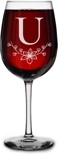 Miniatura 23 de shop4ever Copa de vino con monograma con monograma floral con inicial grabada, copa de vino de 16 onzas, elegante copa de vino de letra B
