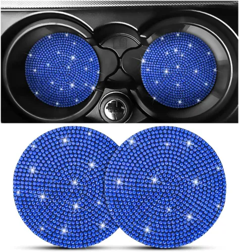 Miniatura 24 de Osilly – Portavasos para auto con brillantes, 2 unidades, diamantes de imitación, antideslizantes, portavasos universales de 2.75 pulgadas