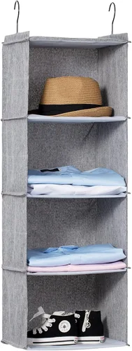 Organizador de Armario Colgante, Guardarropa Plegable de 4 Estantes para Autocaravana, Estantes Colgantes de Almacenamiento para Ropa Doblada, Gris