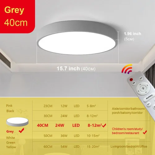 Miniatura 3 de Led Ceiling Lamp - Remote Control Light Fixture, Grey, 16" 24w Flush Mount, Suitable for Bedroom, Hallway, Balcony, Office, Bathroom - 3000k-6000k