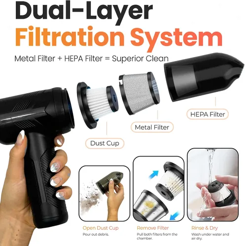 Miniatura 5 de Hedgehog TurboVAC - Aspiradora portátil 3 en 1 para automóvil, soplador y bomba de aire, aspiradora de mano para automóvil con USB C recargable