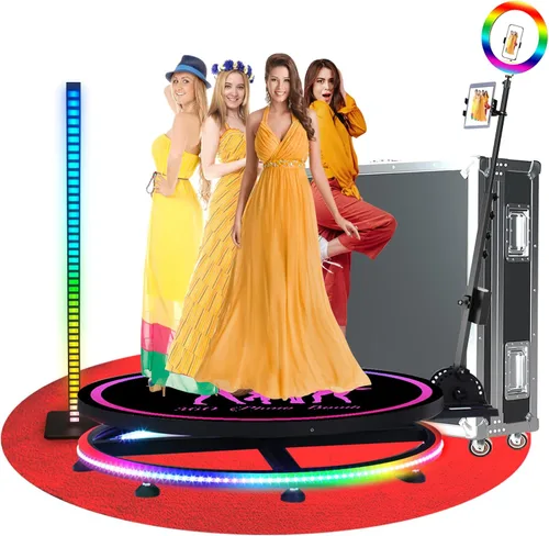 Máquina de cabina de fotos 360 para fiestas, cabina de cámara 360 con funda de vuelo, paquete de batería, aplicación, logotipo magnético