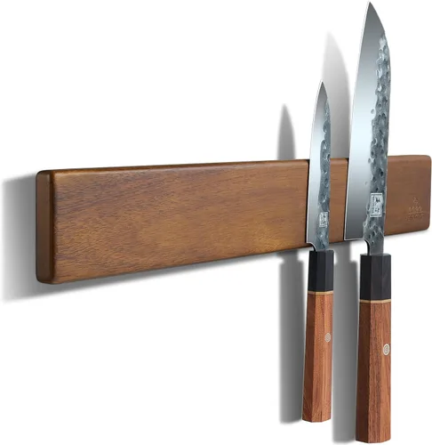 Miniatura 11 de ENOKING Portacuchillos magnético de 16 pulgadas para pared, tira de cuchillos de madera de acacia con caja de regalo magnética con estampado de oro