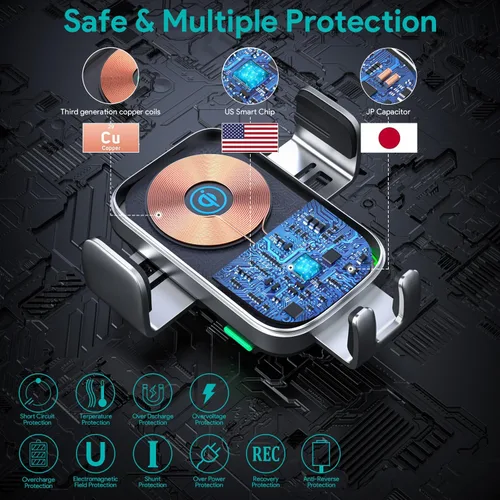 Miniatura 6 de Cargador inalámbrico para automóvil, soporte de carga de 15W con sujeción automática, soporte de ventilación para carga de automóvil para iPhone 15
