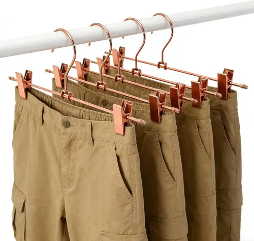 Miniatura 5 de Perchas de ropa para pantalones de oro rosa de 13.8 pulgadas, paquete de 10 perchas para pantalones con clips de metal para pantalones, ganchos