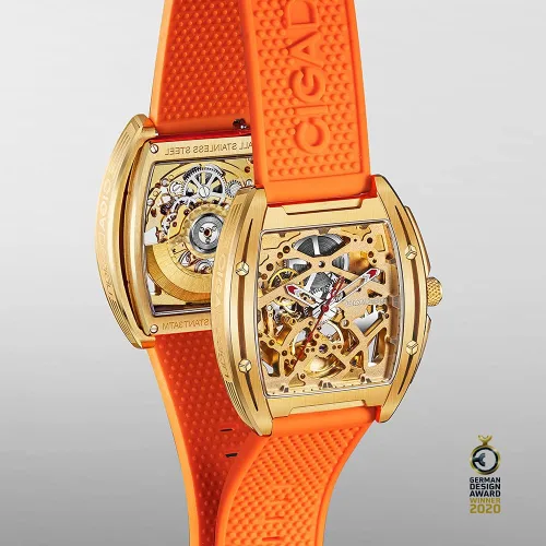 Miniatura 5 de CIGA Design Reloj de pulsera mecánico de acero inoxidable dorado con correa de silicona de zafiro con una correa de acero inoxidable