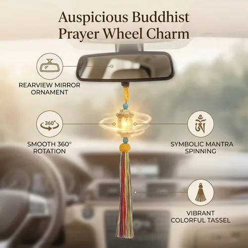 Miniatura 4 de Adornos budistas para colgar en el auto, rueda de oración budista, adorno de Feng Shui, decoración para el hogar, coche, colgar en el espejo