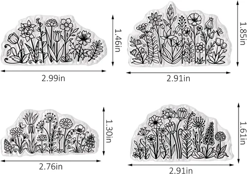 Miniatura 2 de Hying 4 sellos transparentes de fondo de flores para hacer tarjetas, sellos de goma con margaritas, paisajes florales transparentes