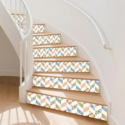 Miniatura 2 de PLIGREAT 15 tiras de calcomanías de espiga para escaleras, calcomanías de 7.1 x 39 pulgadas, calcomanías autoadhesivas de vinilo colorido a cuadros