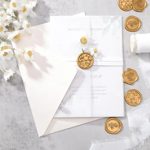 Miniatura 5 de UNIQOOO Adhesivos de sello de cera – (3 diseños en 1 unidad) para invitación de boda, 60 calcomanías autoadhesivas, perfectas para invitación